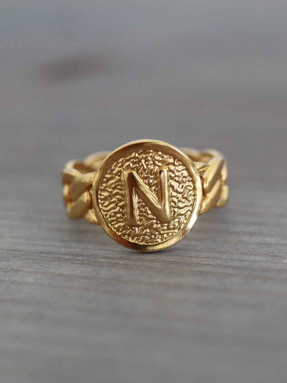 N Cuban Chain Style Wide Cuff Ring 18k Gold Plated Stainless Steel